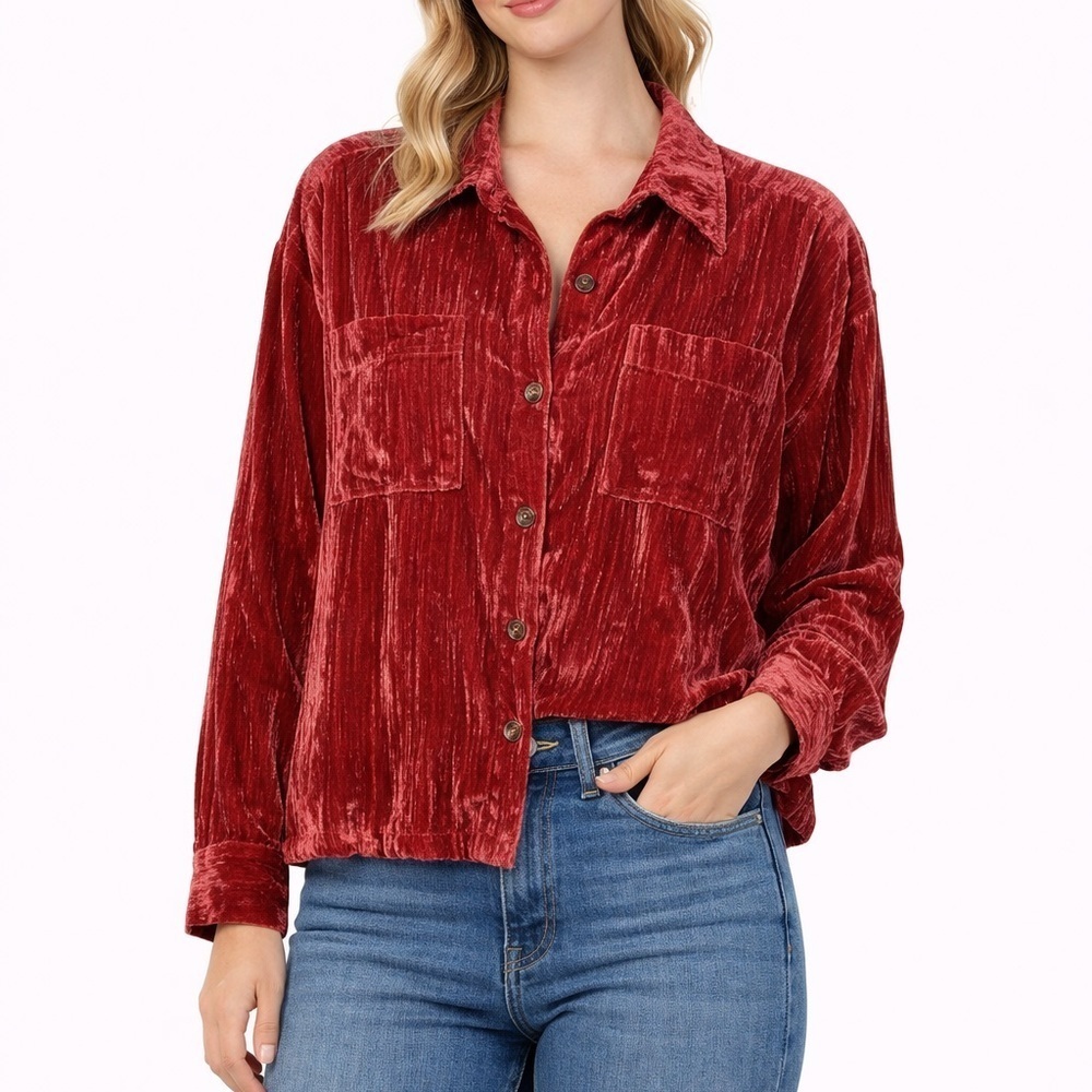 Anthropologie The Korner NWT Rose Red Velvet Button-Up Jacket – Size Small